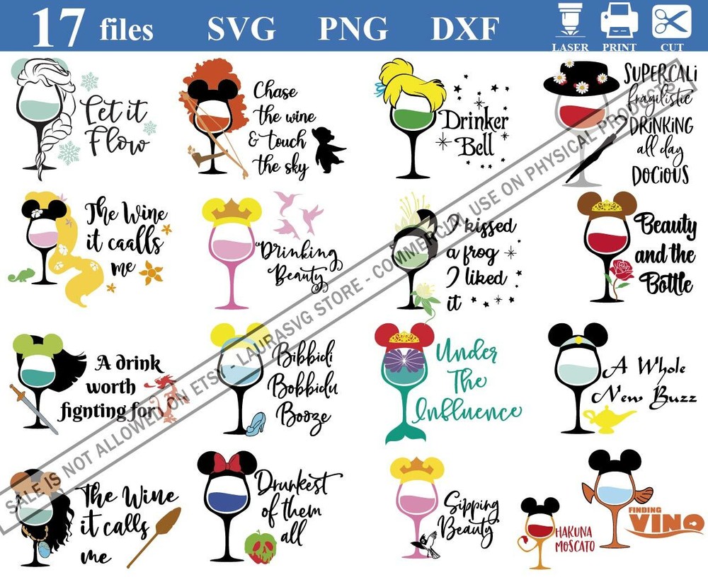 Princess Wine Glass SVG, Princess Wine Glass png, Princesses Disney, for cricut