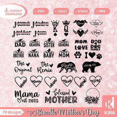 Bundle 78 Mother’s Day, Svg, cricut, png, Silhouette file digital
