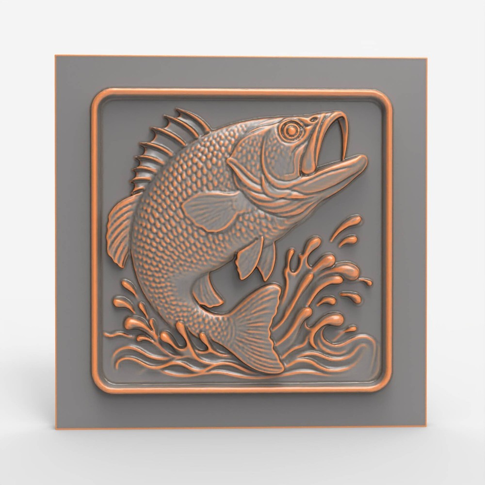 Bass Fish High Relief Relief 3D Model STL File for CNC Router Wood Carving