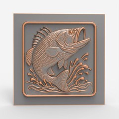 Bass Fish High Relief Relief 3D Model STL File for CNC Router Wood Carving