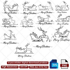 16 pcs Merry Christmas Reindeer Digital Art Festive Cartoon Christmas Design