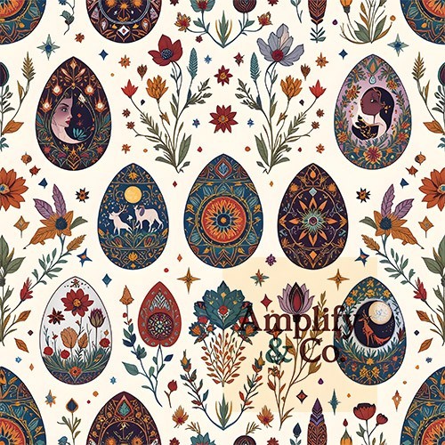 Bohemian Folklore Easter Pysanky Folk Art Mystical Spring Pattern Digital Design