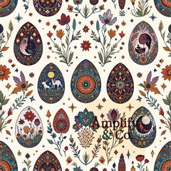Bohemian Folklore Easter Pysanky Folk Art Mystical Spring Pattern Digital Design