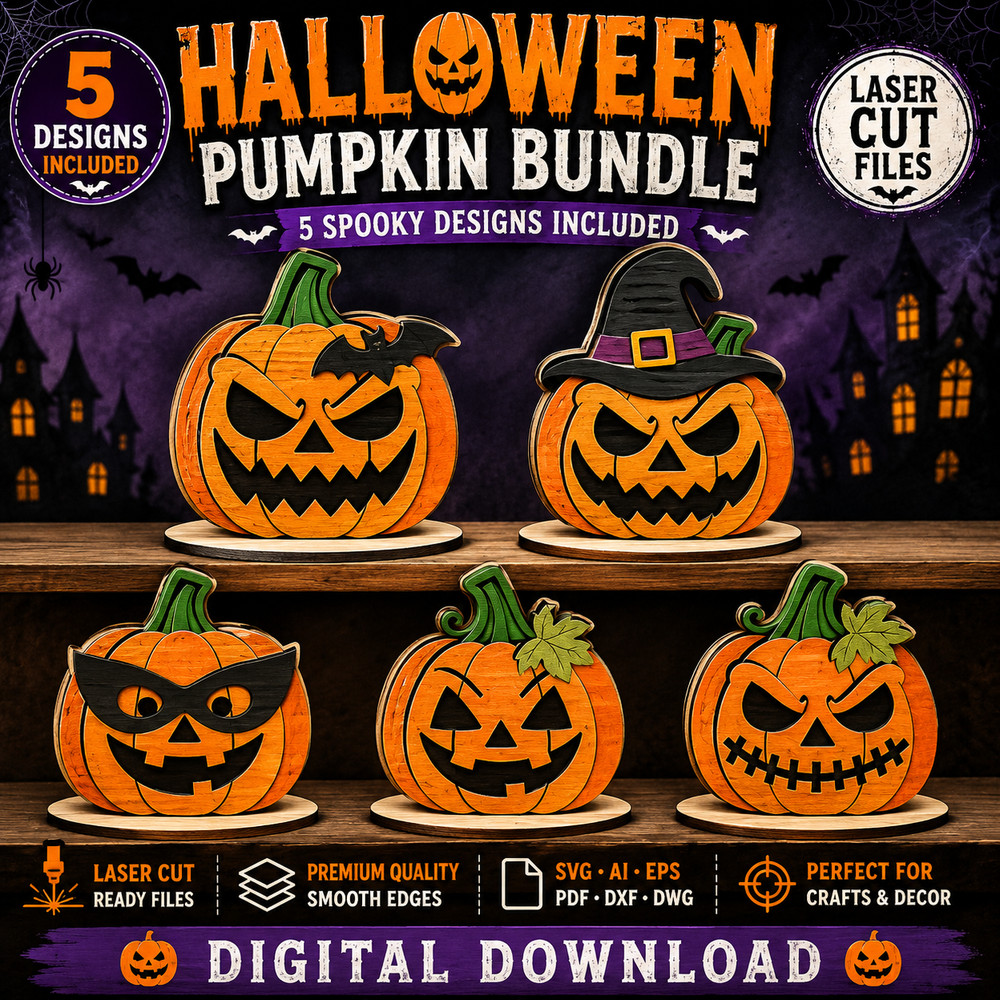 Layered Halloween Pumpkin SVG Bundle Laser Cut Glowforge DXF, Digital Download