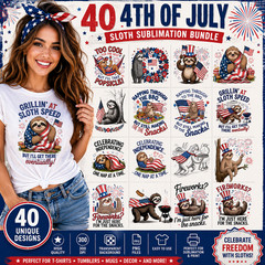 Sloth 4th of July PNG Bundle Patriotic Sublimation Designs, Digital Download