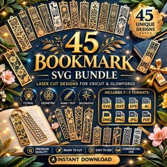 45 Laser Cut Bookmarks SVG Bundle, Commercial Use, Digital Download