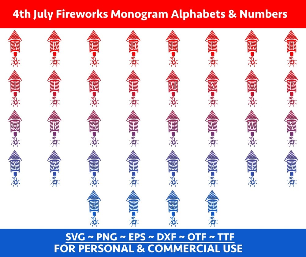 Fireworks FONT Svg, Usa Flag Alphabets and numbers svg, Patriotic Svg, 4th july