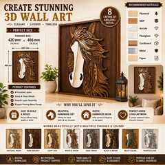 3D Layered Horse Mandala SVG Laser Cut File, Digital Download