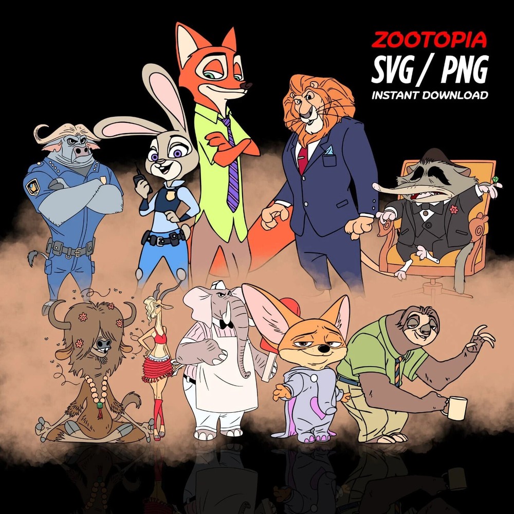 Zootopia Zootropolis SVG Instant Digital PNG CNC Clip Arts Pack Bundle Cutting