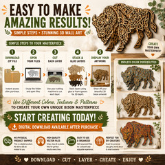 3D Layered Bison Mandala SVG Laser Cut File, Digital Download