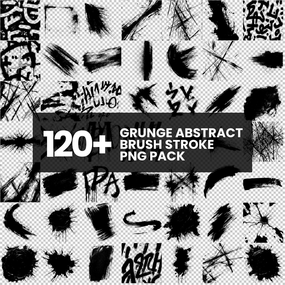 120+ Grunge Abstract Brush Stroke PNG Pack / Textured Ink Splatter Clip Art