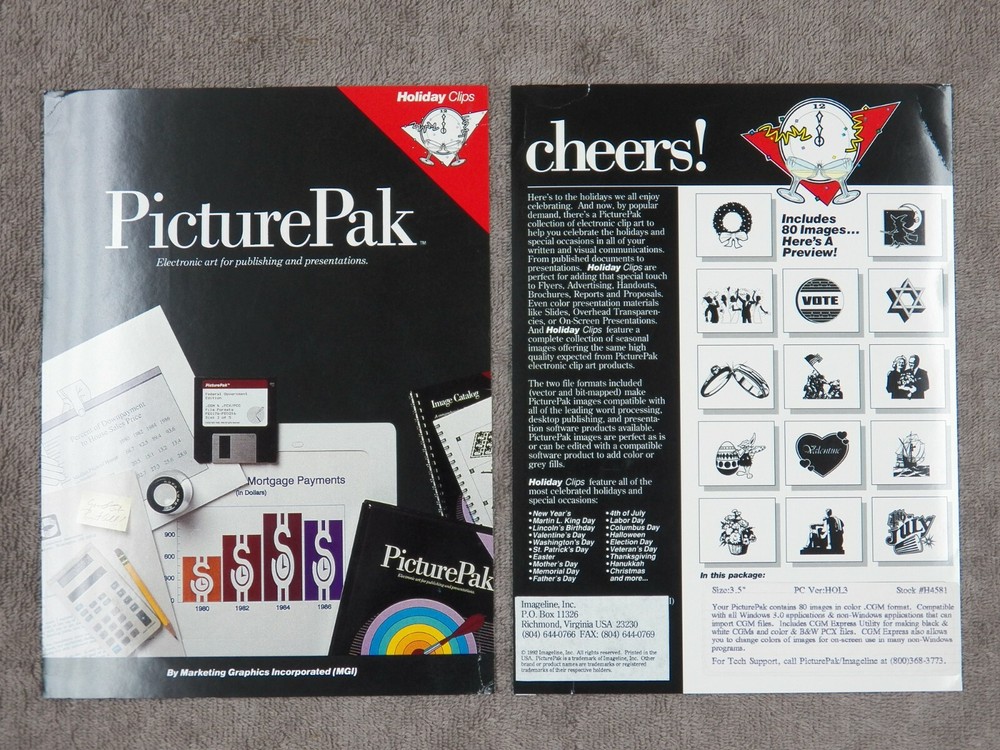 PicturePak Holiday Clips CGM Graphic Images on 3 Original 3.5-inch Floppy Disks