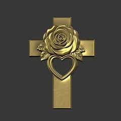 Digital Rose Cross Heart – STL – 3D Model for CNC / 3D Print