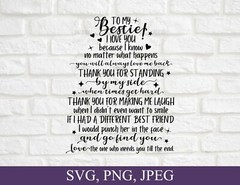 To My Bestie SVG, Best Friend SVG, Friends Gifts, SVG, PNG, Digital Cricut Files