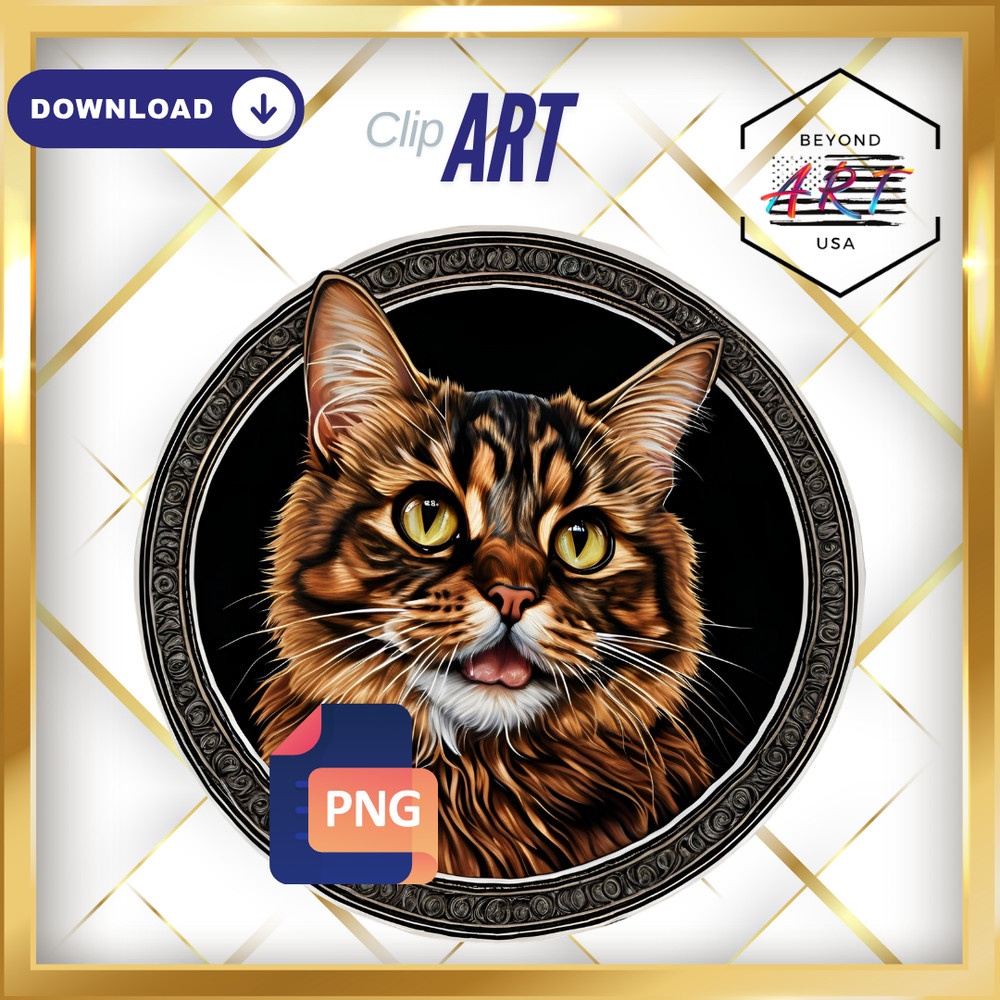 HD Yellow Eyed Cat Inside Circle with Tonge Out – Digital Download Clip Art #7