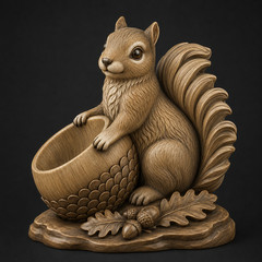 Squirrel Bowl Relief Relief 3D Model STL File for CNC Router Wood Carving