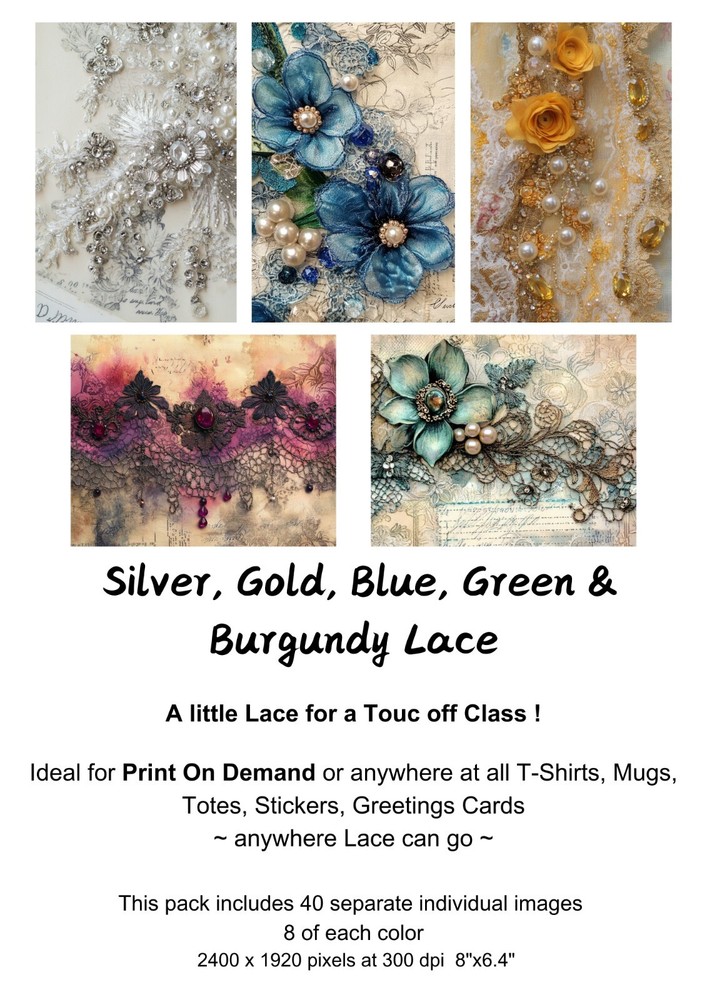 Digital Download Clip Art “LACE, PEARLS & PRECIOUS STONES”, pack of 40