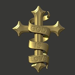 God Is Love Cross Sculpture – Printable Design Sculpture CNC STL File – 3D