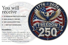 250th Anniversary Patriotic Eagle PNG Bundle USA Designs, Digital Download