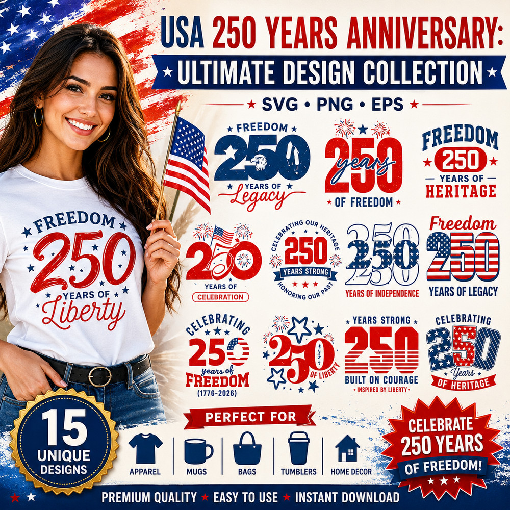USA 250th Anniversary SVG Bundle Patriotic Cricut Designs, Digital Download