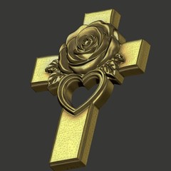 Digital Rose Cross Heart – STL – 3D Model for CNC / 3D Print