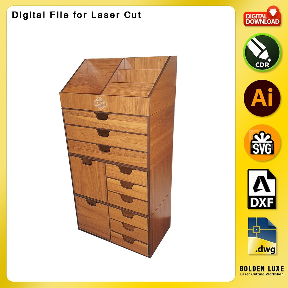 Organizer & Makeup Box MB004 DXF SVG CDR file Vector for Laser Cutting Machine