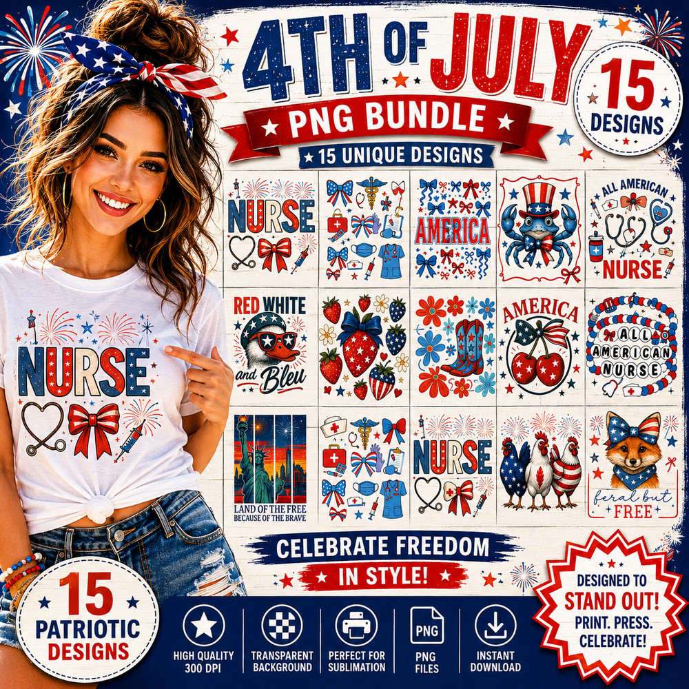 4th of July Patriotic PNG Bundle Sublimation Designs Digital Download