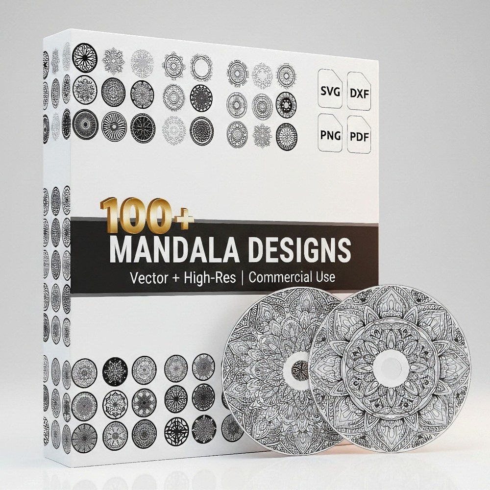 PACK +100 Mandala DXF SVG Ai | Laser Cut & CNC Designs Bundle On USB | CD