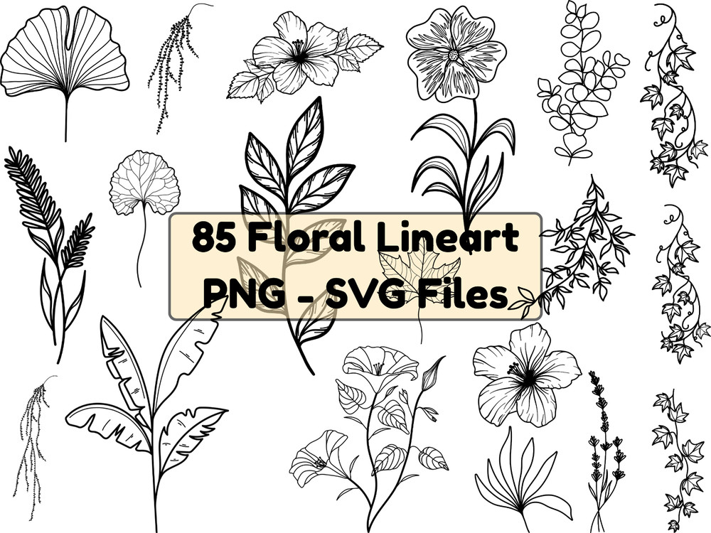 85 Floral Line Art SVG Bundle Wildflower Minimalist Botanical Cricut Cut Files