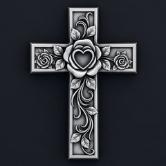 Digital Floral Heart Cross – STL – 3D Model for CNC / 3D Print
