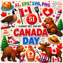 Canada Day Clipart Bundle PNG, 51 Canada Day Elements, Digital Download