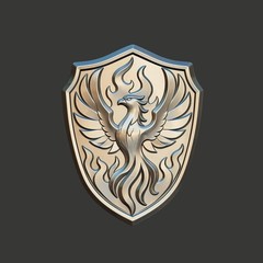 Phoenix Crest Shield Pendant Relief 3D Model STL File for CNC Wood Carving