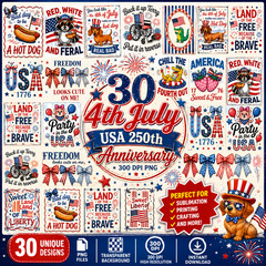 4th of July USA 250th Anniversary PNG Bundle, Digital Download