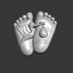 Personalized Baby Feet Stork 3D Art File – STL for CNC Router & 3D Printing