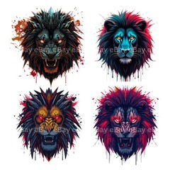 Lion Head Digital Art Bundle (10 Designs) | Fierce Cyberpunk Lion Clip Art