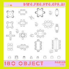 Furniture Template TOP View 180+Line Vector Illustrations Bedroom Living room..