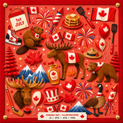 Canada Day Clipart Bundle PNG, 51 Canada Day Elements, Digital Download