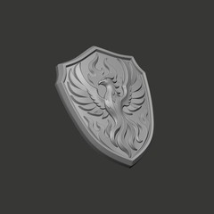 Phoenix Crest Shield Pendant Relief 3D Model STL File for CNC Wood Carving