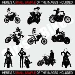GIRLS-BIKES-MOTORCYCLE CLIPART-VECTOR CLIP ART-VINYL CUTTER PLOTTER -GRAPHICS CD