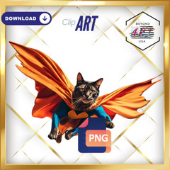 HD Real Life Flying Cat in Red + Blue Heart Cape – Digital Download Clip Art #6