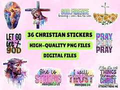 36 Christian Stickers PNG Bundle Bible Verse Faith Decals Jesus Sublimation Craf