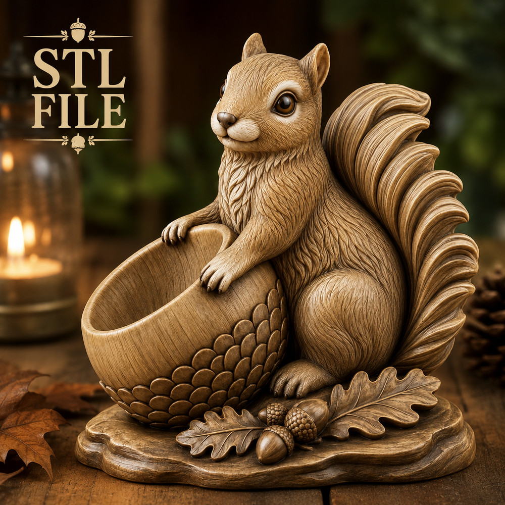 Squirrel Bowl Relief Relief 3D Model STL File for CNC Router Wood Carving