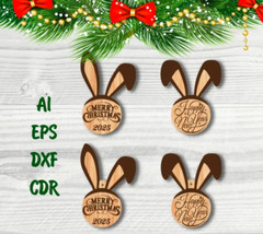 Christmas Bunny 2025. AI, EPS, DXF, CDR, CNC.Merry Christmas engraving.