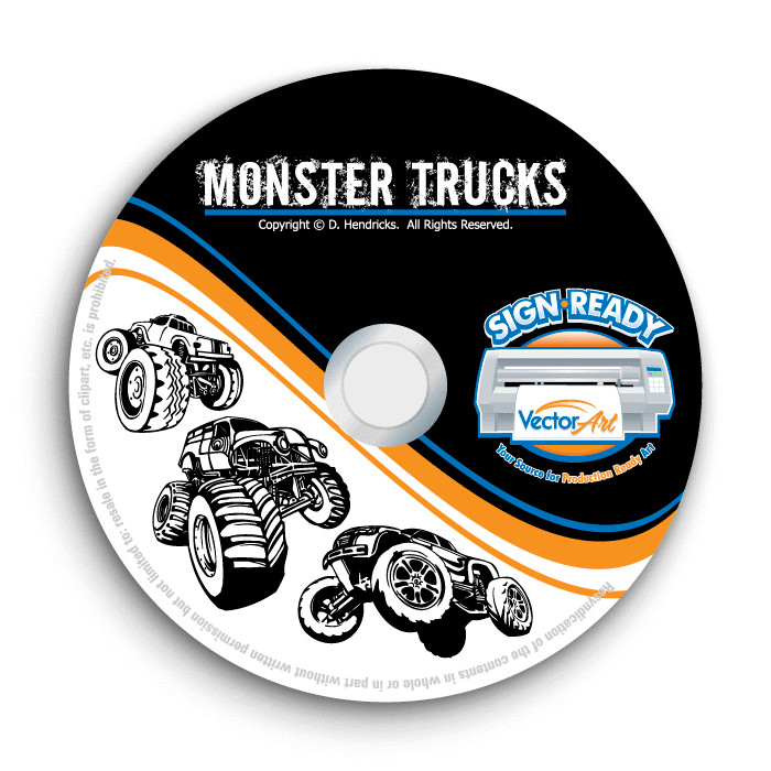 MONSTER TRUCKS CLIPART-VECTOR CLIP ART-VINYL CUTTER PLOTTER+T-SHIRT GRAPHICS CD