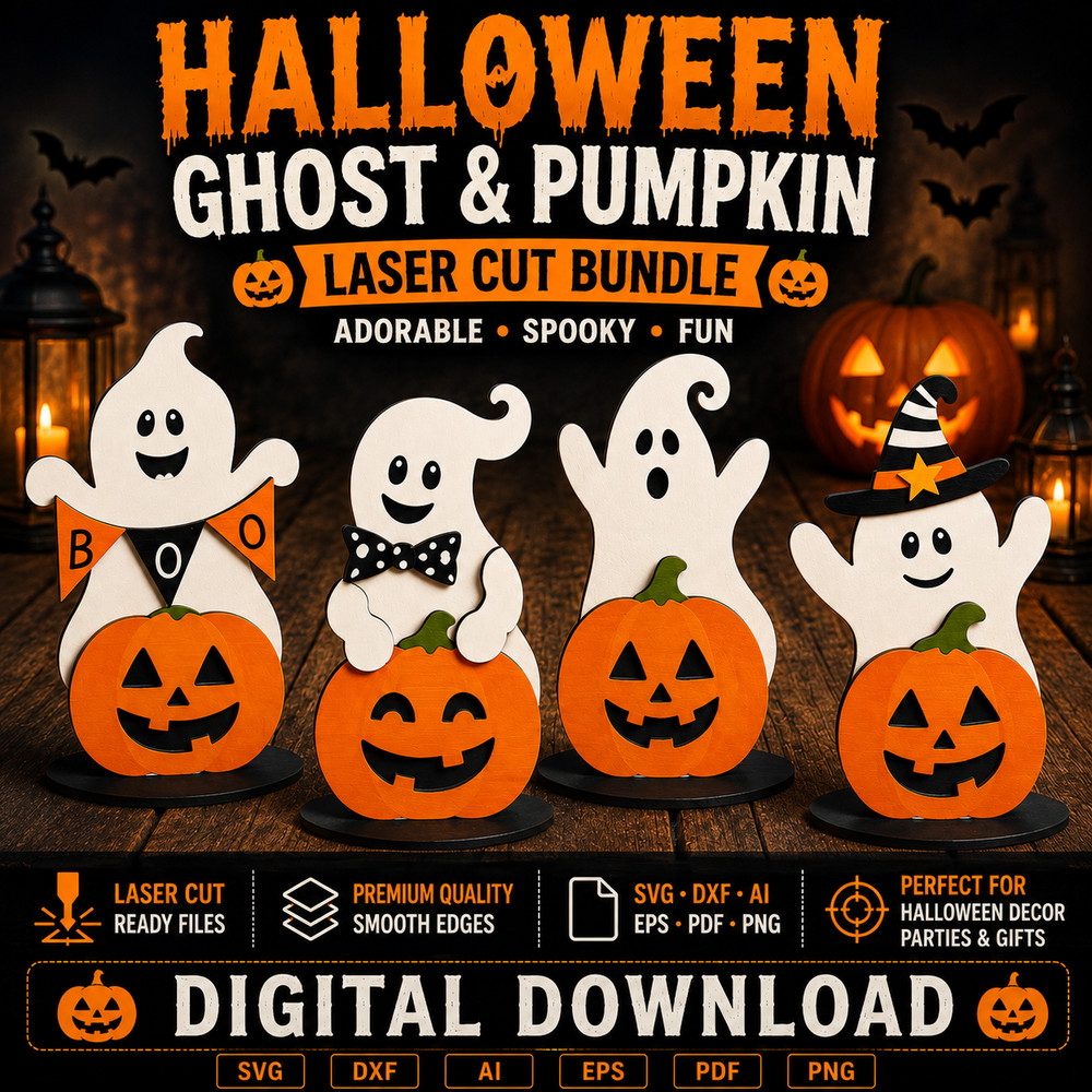 Halloween Ghost Pumpkin SVG Bundle Laser Cut Glowforge DXF, Digital Download