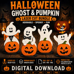 Halloween Ghost Pumpkin SVG Bundle Laser Cut Glowforge DXF, Digital Download