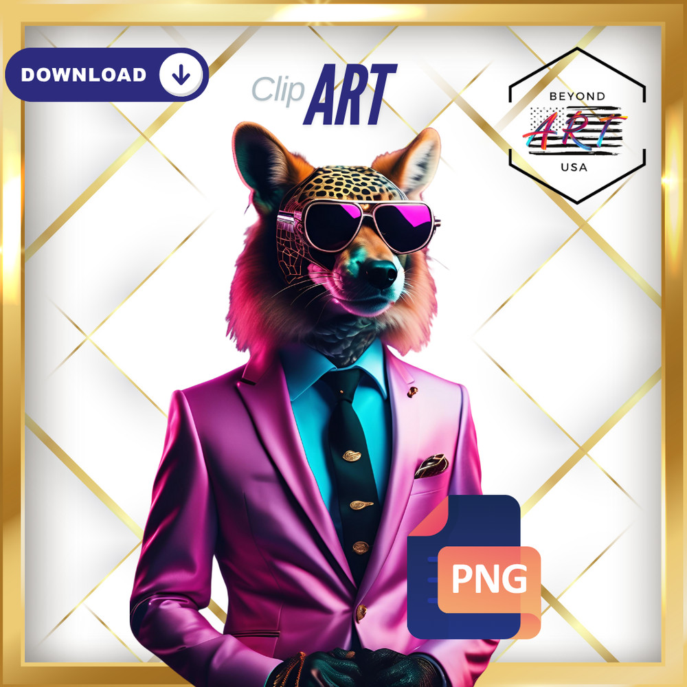 HD Cheeta Wearing Pink Sunglasses in Suit and Tie – Digital Download Clip Art #3