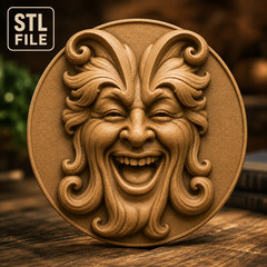 Smiling Face Carved Medallion – Wood Carving Design – 3D STL CNC File