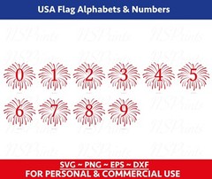Fireworks FONT Svg, Usa Flag Alphabets and numbers svg, Patriotic Svg, 4th july