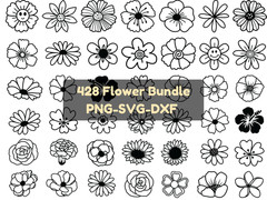 428 Flower SVG Bundle Floral Cut Files Cricut Rose Daisy Hibiscus Silhouette EPS